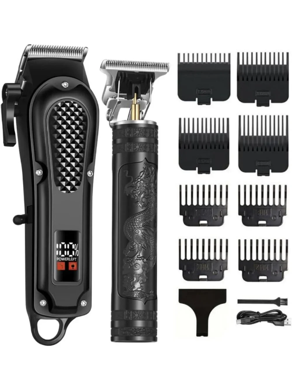 Cordless Hair Clippers & Beard Trimmer Kit | 8 Guide Combs, Adjustable Blade
